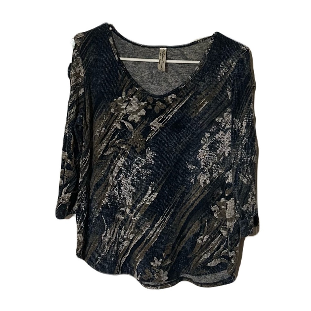 PerSeption Concept Blue and Tan Floral Blouse‎